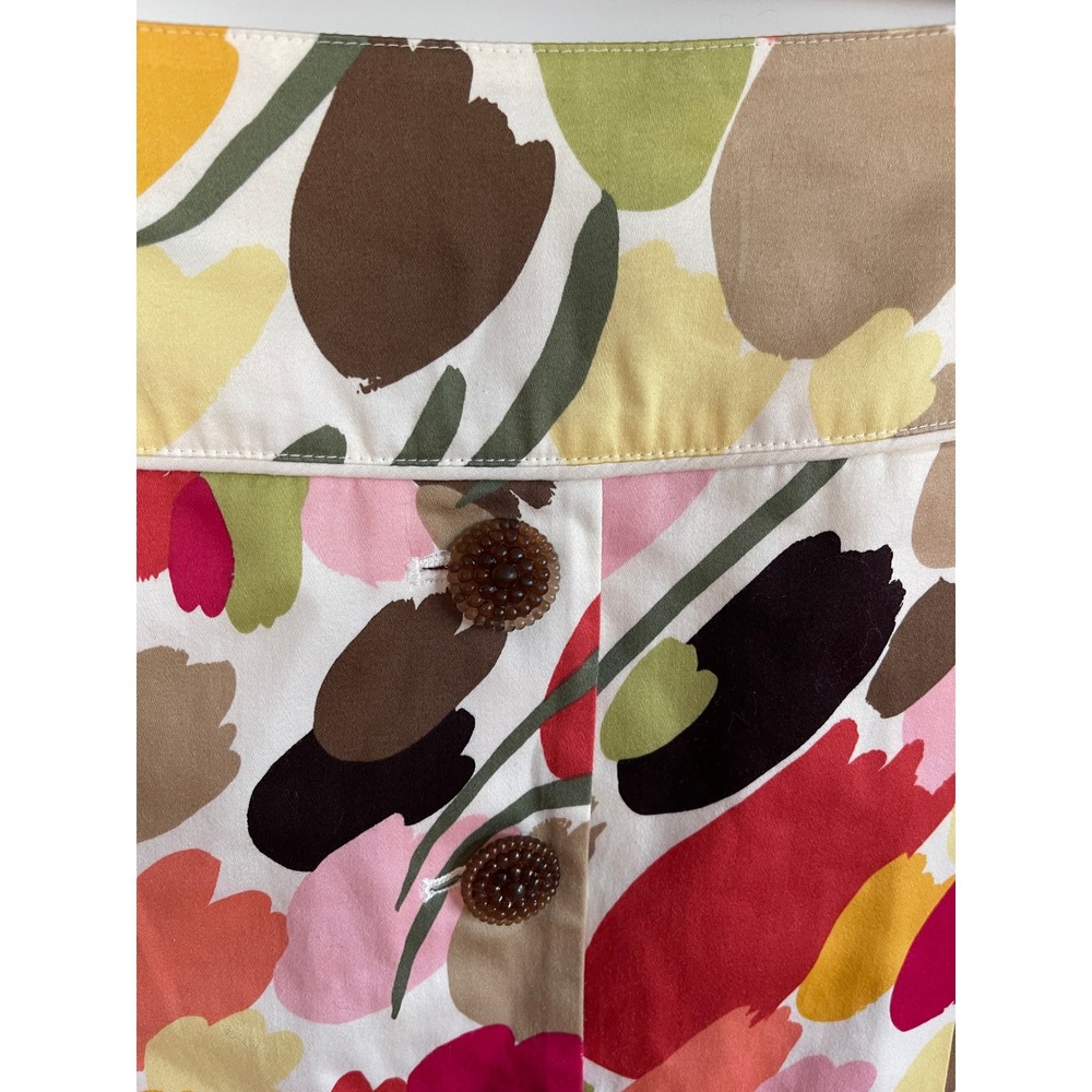 Talbots Multi Color Floral Tulip Print A-Line Skirt Button Front Stretch 10 - Picture 2 of 8